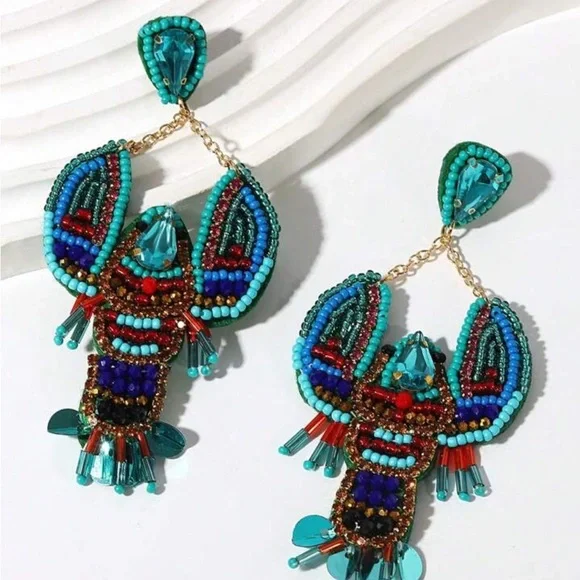 NEW Beaded Lobster Earrings - Picture 1 of 3
